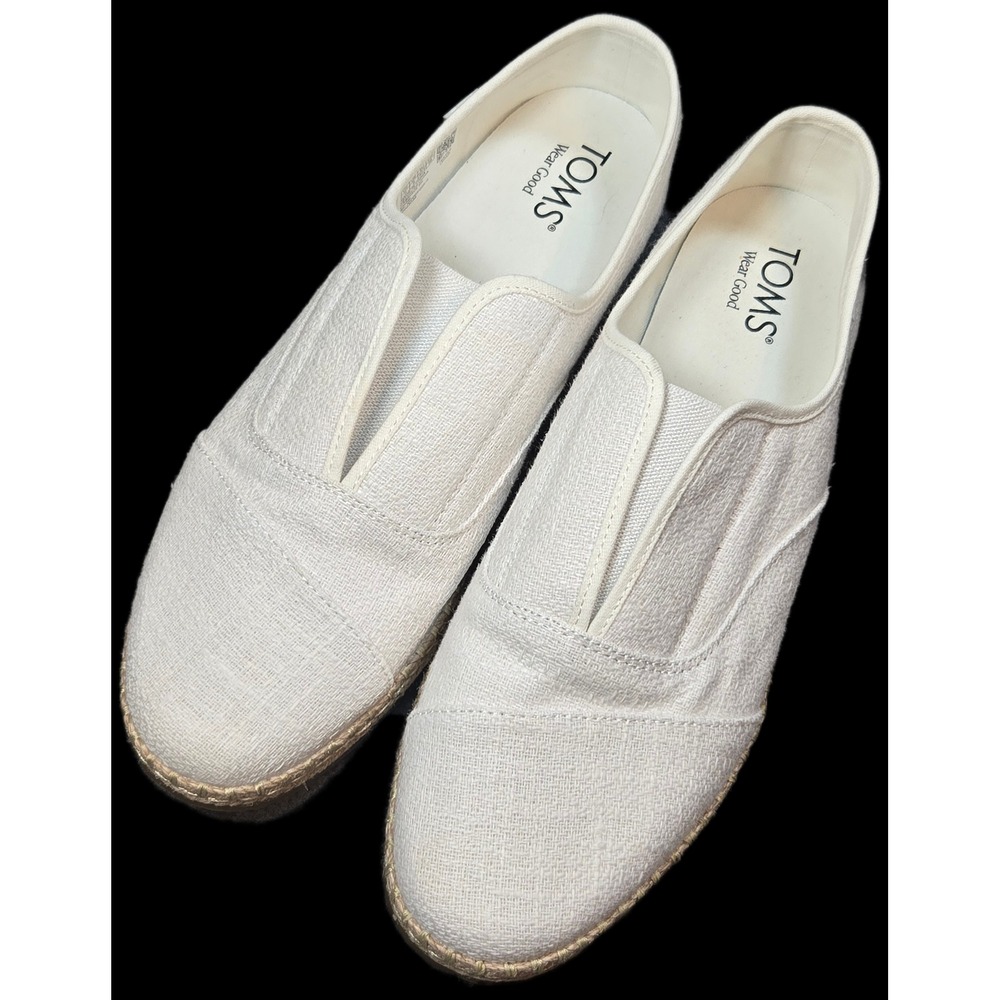 TOMS Palmera Plus Slip-On Espadrille Flats Vintage White Canvas Size 11